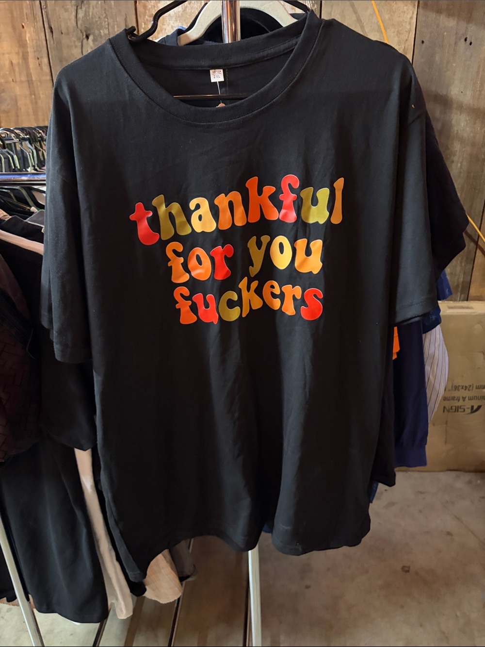 Black Short-Sleeve Graphic Tee - Multicolor 'Thankful' Text